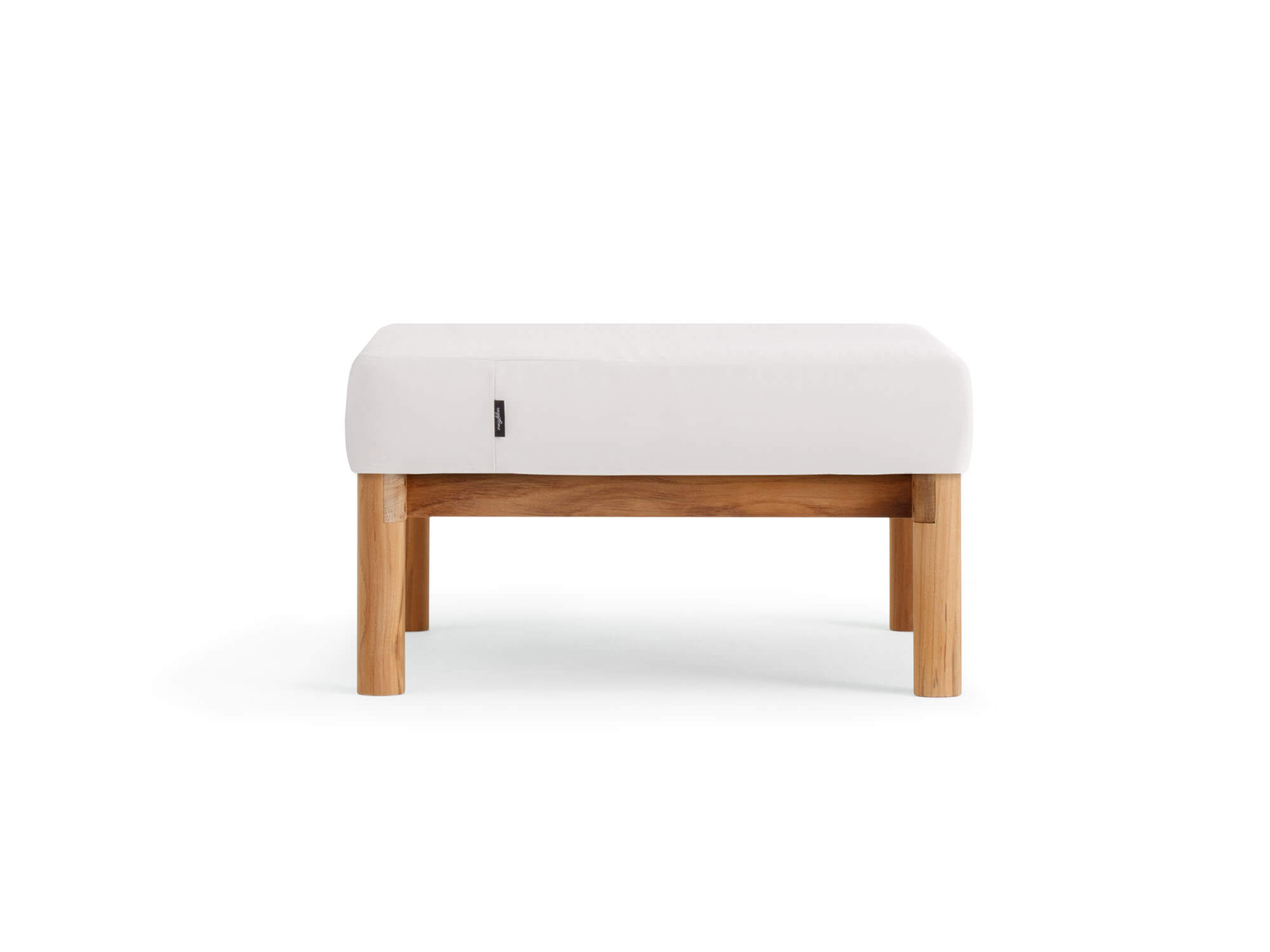 Front view of outdoor ottoman with white cushion